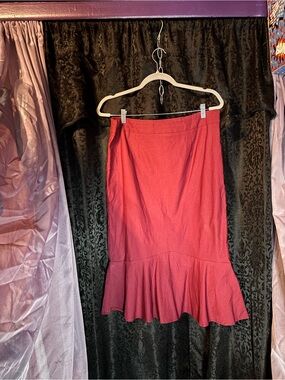 Kate Kasin Women’s Maroon Stretch Trumpet Pencil Midi Skirt Pinup Retro Size XXL